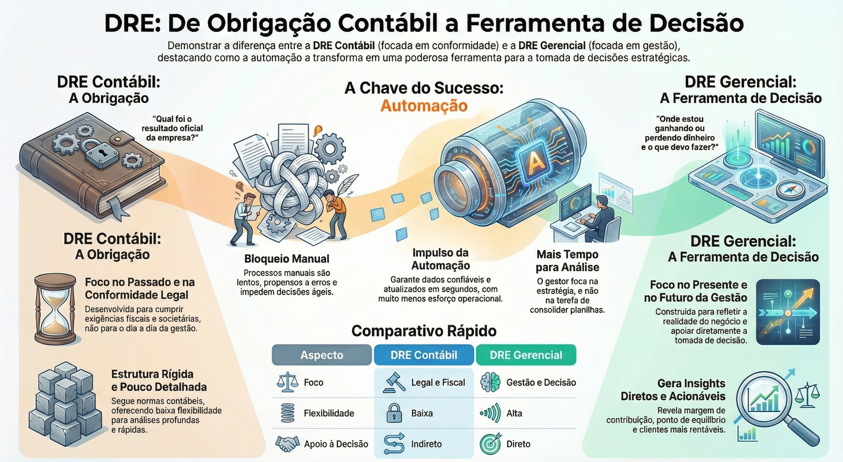 Capa do artigo: Sua DRE Informa ou Decide? O Impacto da Automação na Gestão Empresarial
